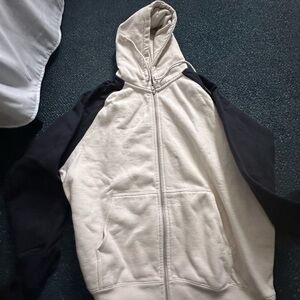 Brandy Melville Two-Tone Zip-Up Hoodie navy and cream